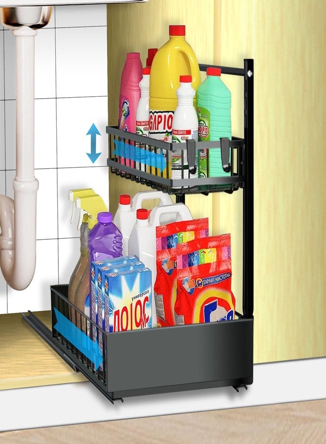 sagetta Black Under Sink Organizers with Sliding Rails Under Kitchen Sink Organizers and Storage Pull out Kitchen Cabinet Organizer Height Adjustable Cabinet Storage Shelves Two Tiers - Image 1